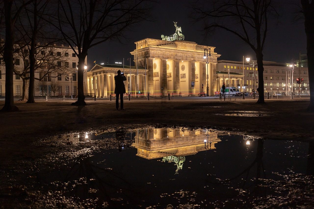 berlin, brandenburg gate, night shot, reflection, puddle, nature, water, mood, wet, architecture, pforphoto, building, sightseeing, germany, tourism, berlin, berlin, berlin, berlin, berlin