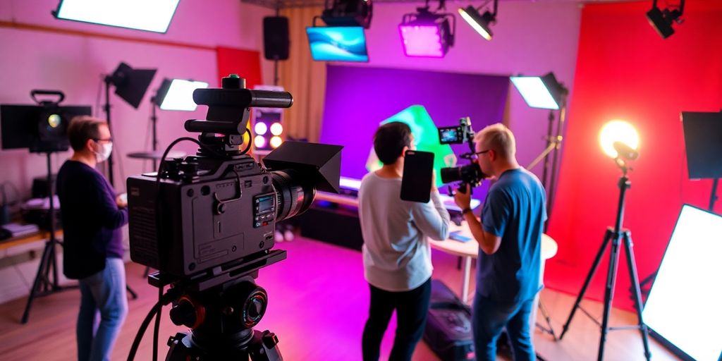 Video production crew capturing a vibrant scene.